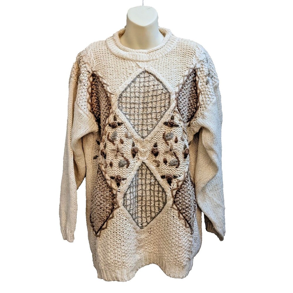 Vintage 90's‎ Chunky Knit Pullover Sweater Oversized Cabled Granny Core Size M